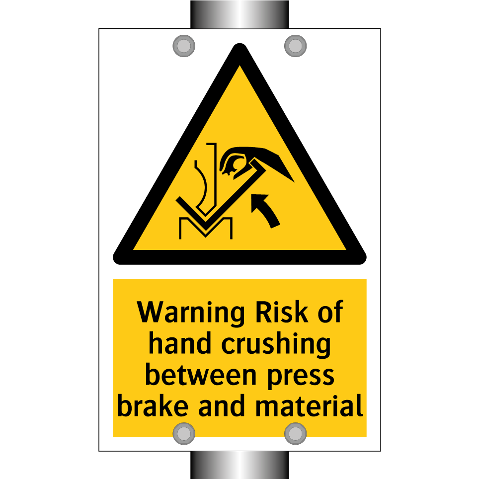 Warning Risk of hand crushing between press brake and material