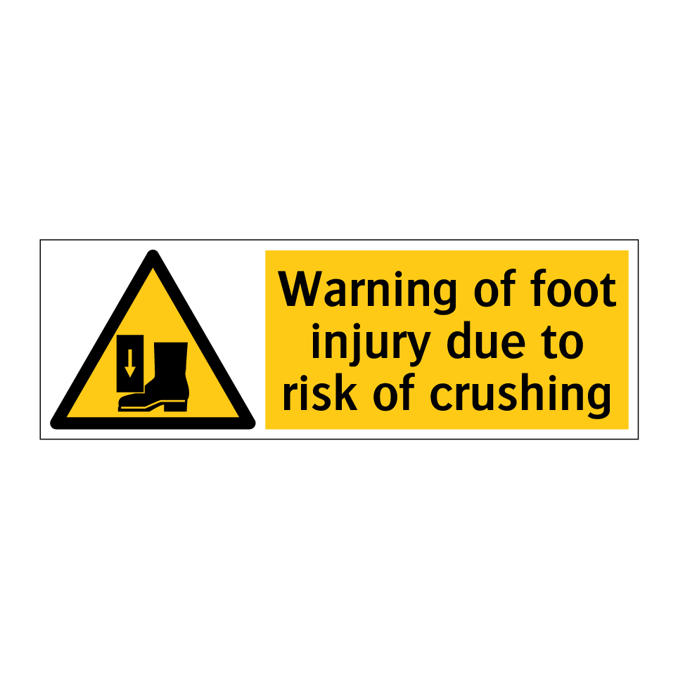 Warning of foot injury due to risk of crushing