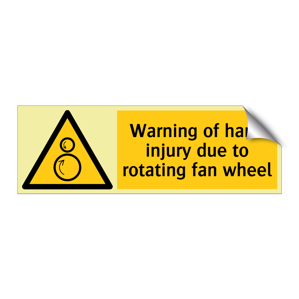 Warning of hand injury due to rotating fan wheel