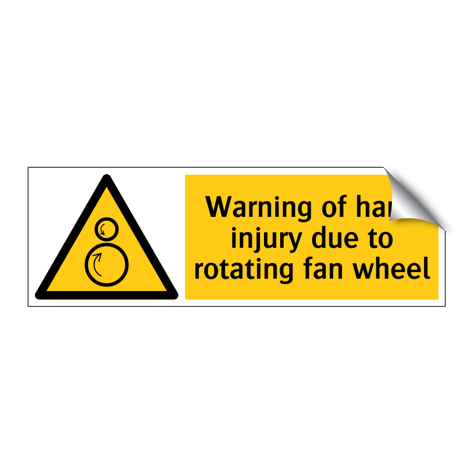 Warning of hand injury due to rotating fan wheel