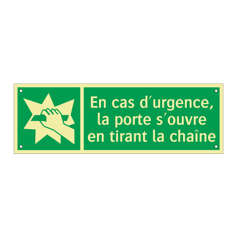 En cas d'urgence, la porte s'ouvre en tirant la chaîne