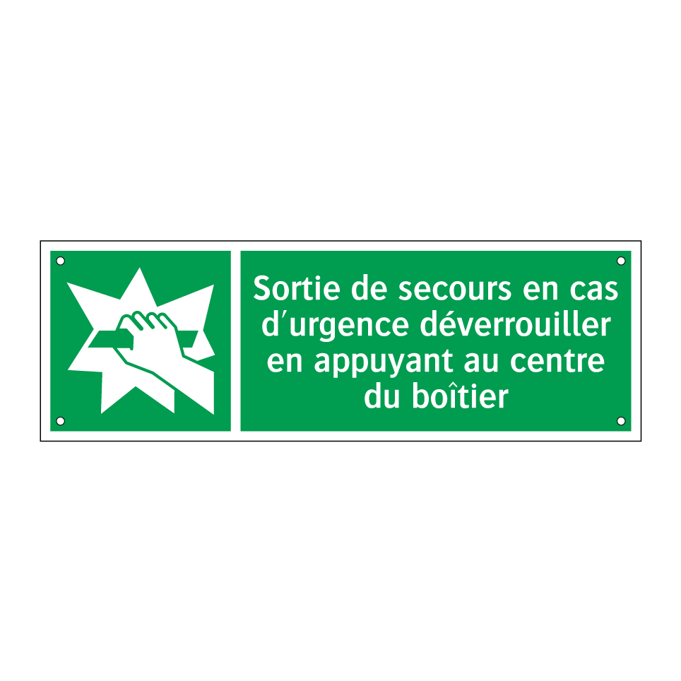 Sortie de secours en cas d'urgence déverrouiller en appuyant au centre du boîtier