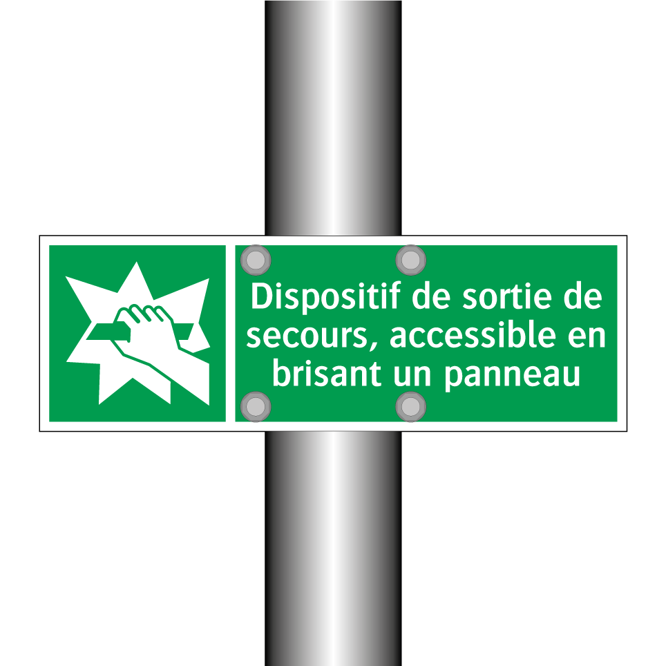 Dispositif de sortie de secours, accessible en brisant un panneau
