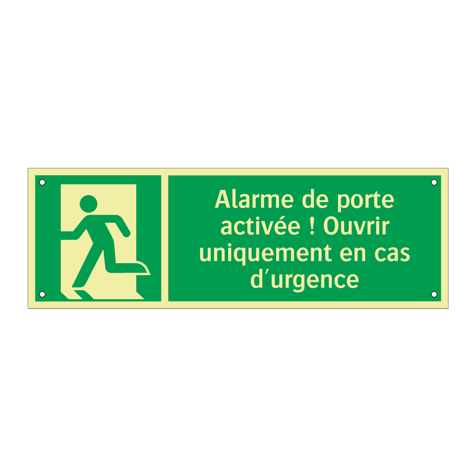 Alarme de porte activée ! Ouvrir uniquement en cas d'urgence