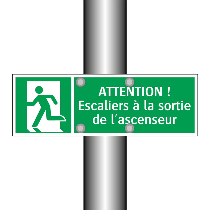 ATTENTION ! Escaliers à la sortie de l'ascenseur