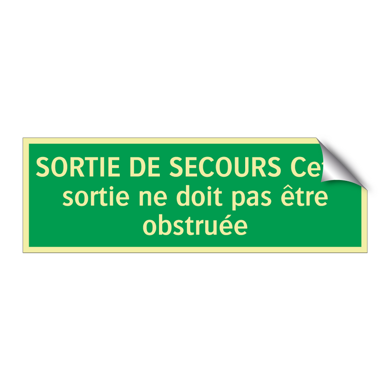 SORTIE DE SECOURS Cette sortie ne doit pas être obstruée