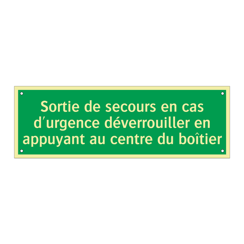 Sortie de secours en cas d'urgence déverrouiller en appuyant au centre du boîtier