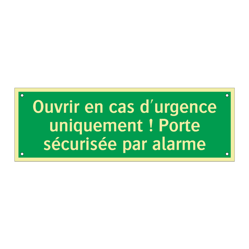 Ouvrir en cas d'urgence uniquement ! Porte sécurisée par alarme
