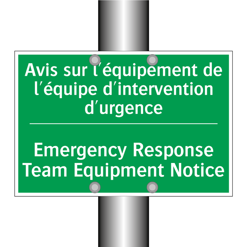 Avis sur l'équipement de l'équipe /.../ - Emergency Response Team Equipment /.../