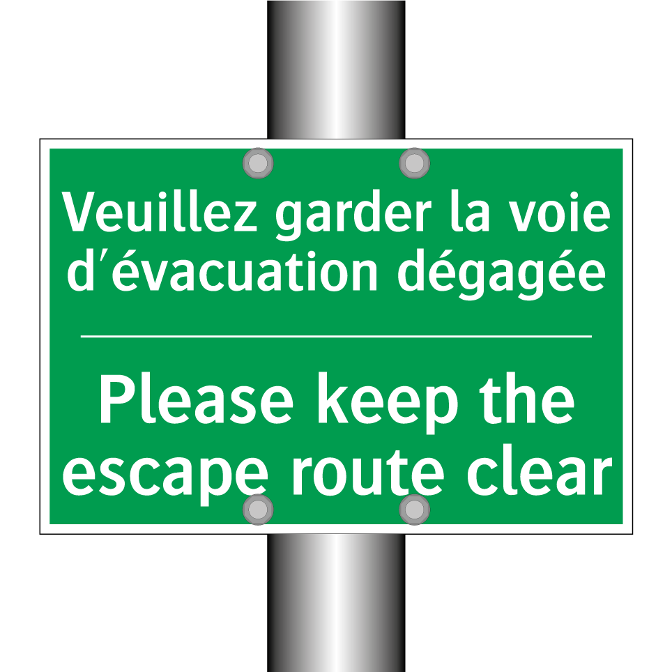 Veuillez garder la voie d'évacuation /.../ - Please keep the escape route clear /.../