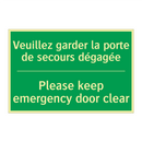 Veuillez garder la porte de secours /.../ - Please keep emergency door clear /.../