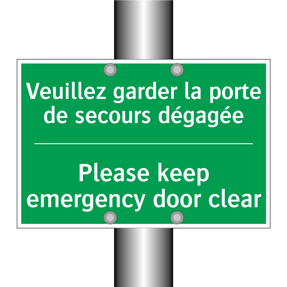 Veuillez garder la porte de secours /.../ - Please keep emergency door clear /.../