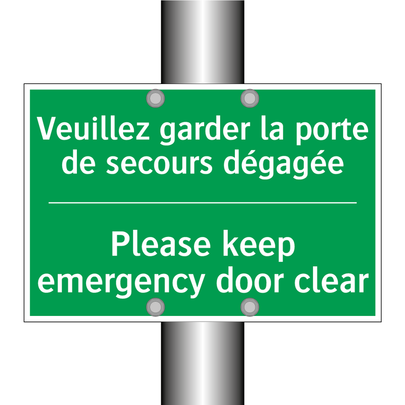 Veuillez garder la porte de secours /.../ - Please keep emergency door clear /.../
