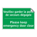 Veuillez garder la porte de secours /.../ - Please keep emergency door clear /.../
