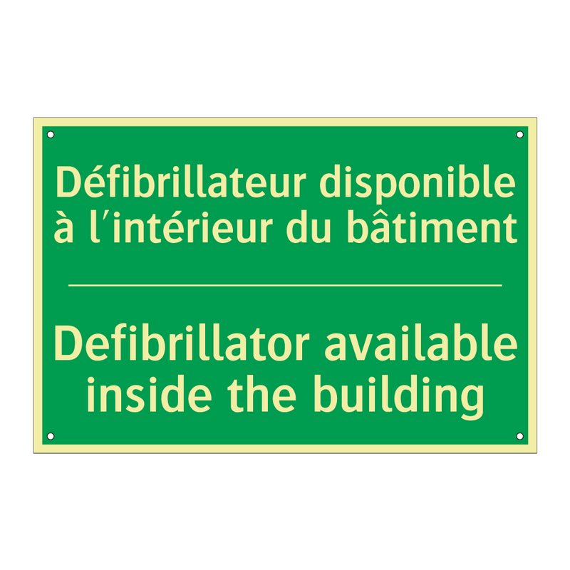 Défibrillateur disponible à l'intérieur /.../ - Defibrillator available inside /.../