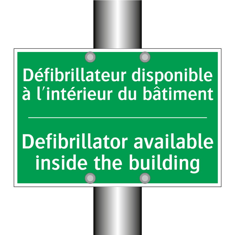 Défibrillateur disponible à l'intérieur /.../ - Defibrillator available inside /.../