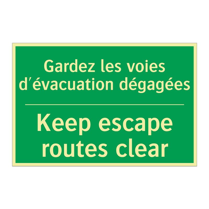 Gardez les voies d'évacuation /.../ - Keep escape routes clear