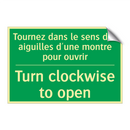 Tournez dans le sens des aiguilles /.../ - Turn clockwise to open