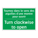 Tournez dans le sens des aiguilles /.../ - Turn clockwise to open