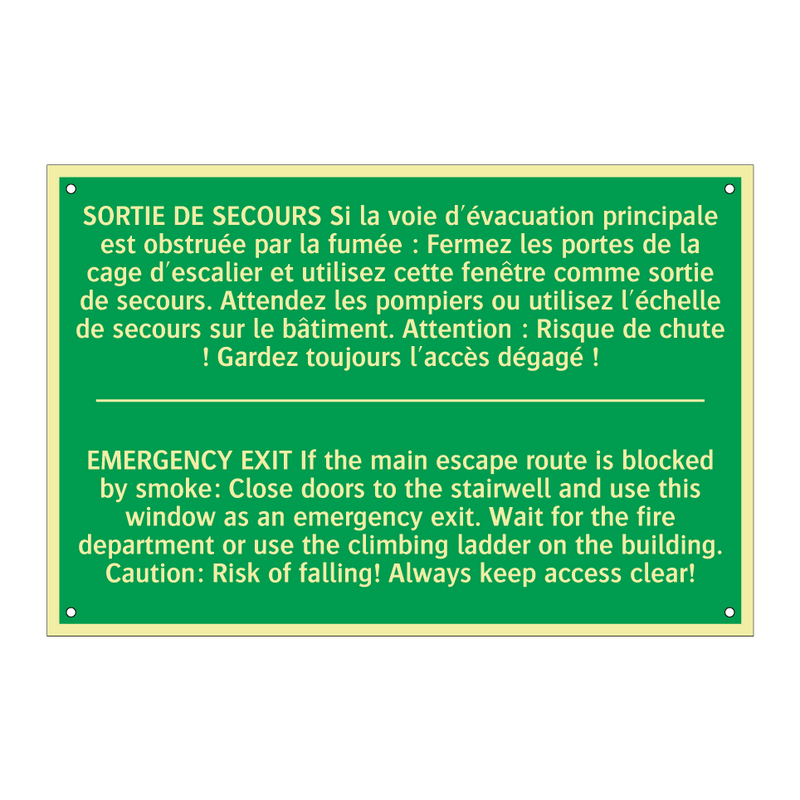 SORTIE DE SECOURS Si la voie d'évacuation /.../ - EMERGENCY EXIT If the main escape /.../