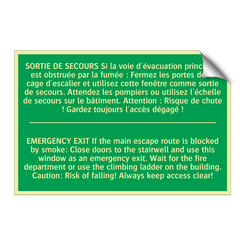 SORTIE DE SECOURS Si la voie d'évacuation /.../ - EMERGENCY EXIT If the main escape /.../