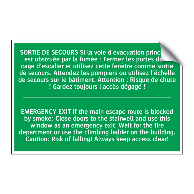 SORTIE DE SECOURS Si la voie d'évacuation /.../ - EMERGENCY EXIT If the main escape /.../