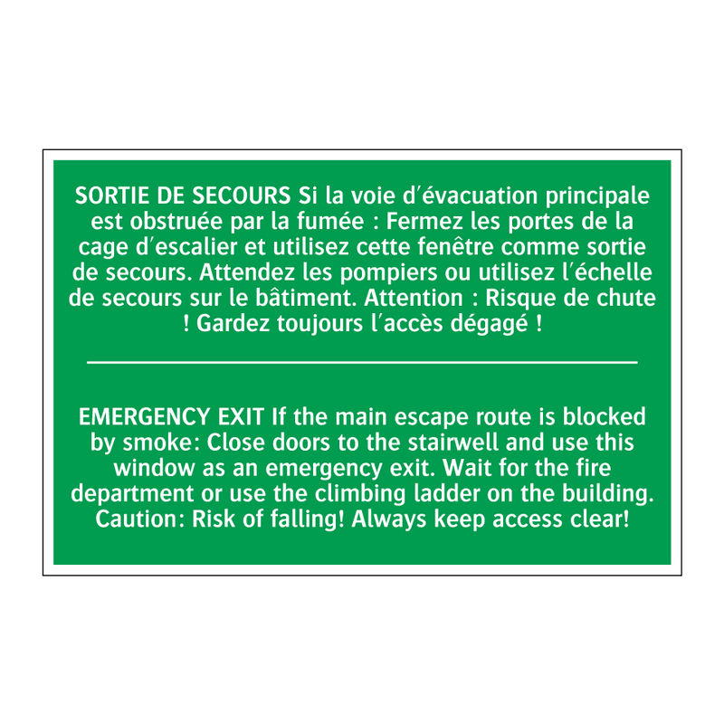 SORTIE DE SECOURS Si la voie d'évacuation /.../ - EMERGENCY EXIT If the main escape /.../