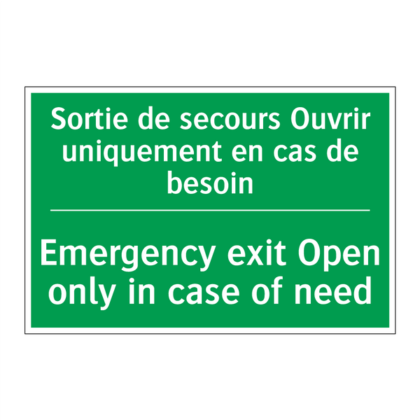 Sortie de secours Ouvrir uniquement /.../ - Emergency exit Open only in case /.../