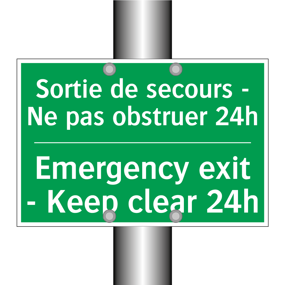 Sortie de secours - Ne pas obstruer /.../ - Emergency exit - Keep clear 24h /.../