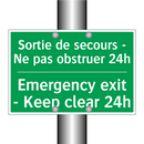 Sortie de secours - Ne pas obstruer /.../ - Emergency exit - Keep clear 24h /.../