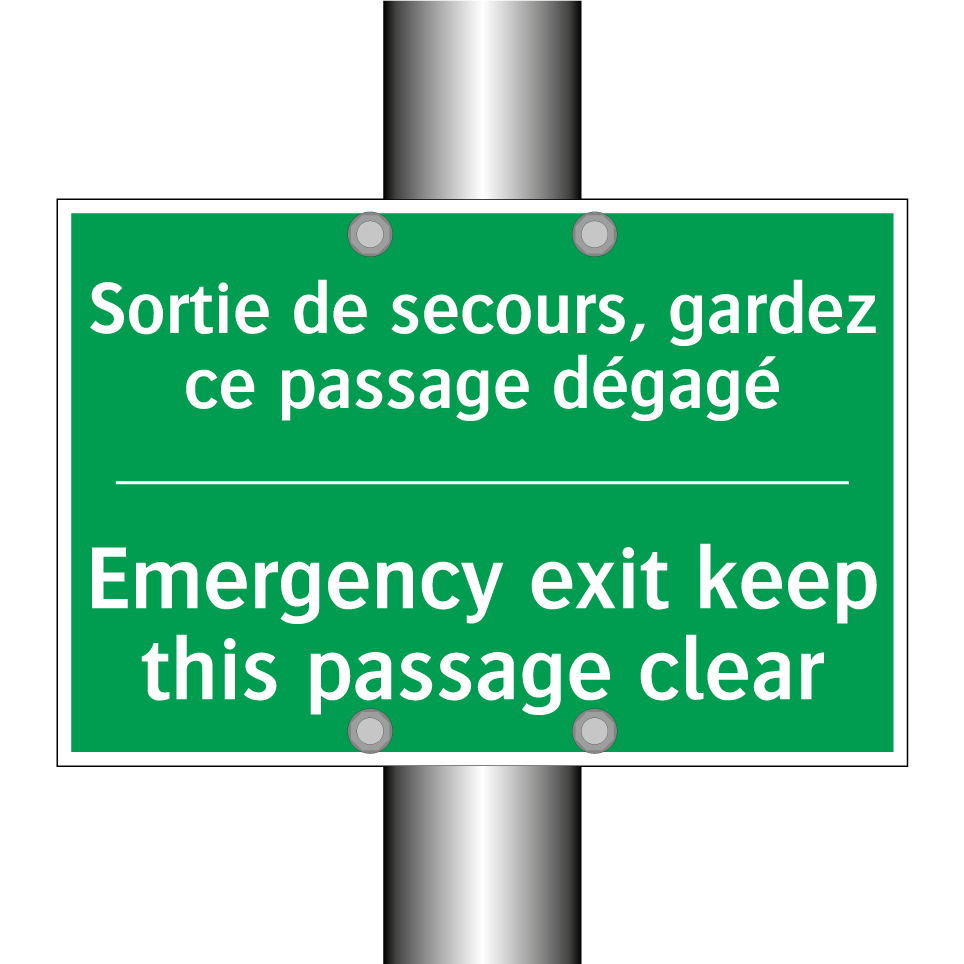 Sortie de secours, gardez ce passage /.../ - Emergency exit keep this passage /.../