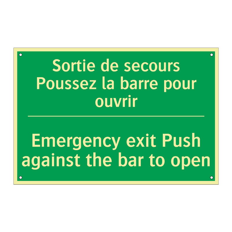Sortie de secours Poussez la barre /.../ - Emergency exit Push against the /.../