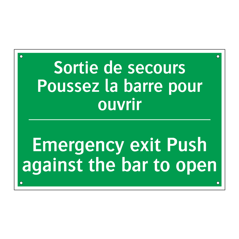 Sortie de secours Poussez la barre /.../ - Emergency exit Push against the /.../