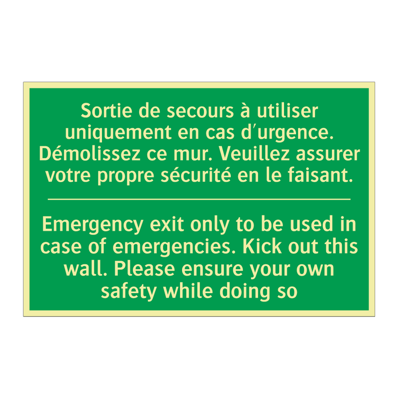 Sortie de secours à utiliser uniquement /.../ - Emergency exit only to be used /.../