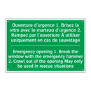 Ouverture d'urgence 1. Brisez /.../ - Emergency opening 1. Break the /.../