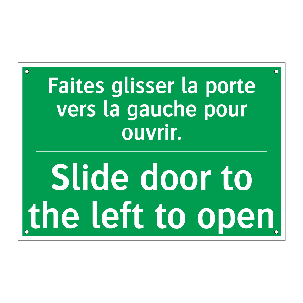 Faites glisser la porte vers la /.../ - Slide door to the left to open