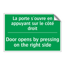 La porte s'ouvre en appuyant sur /.../ - Door opens by pressing on the /.../