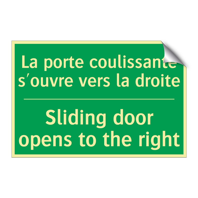 La porte coulissante s'ouvre vers /.../ - Sliding door opens to the right /.../