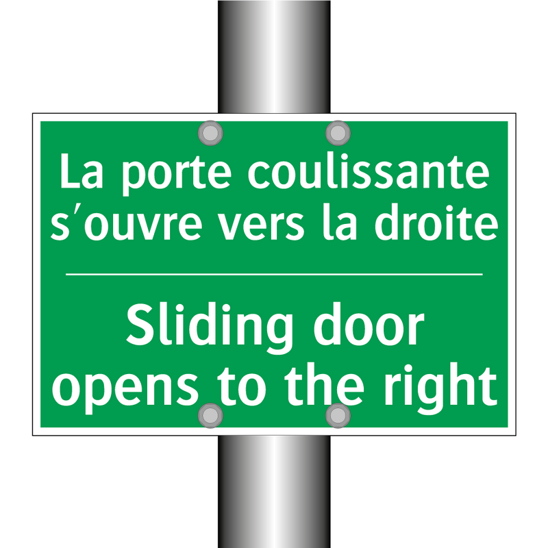La porte coulissante s'ouvre vers /.../ - Sliding door opens to the right /.../