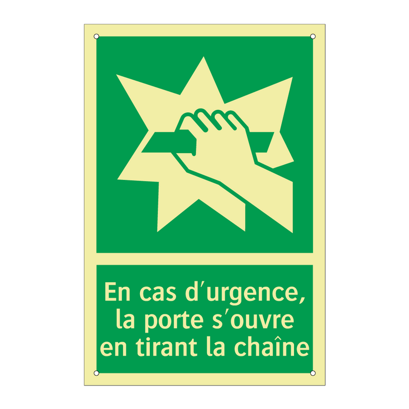En cas d'urgence, la porte s'ouvre en tirant la chaîne