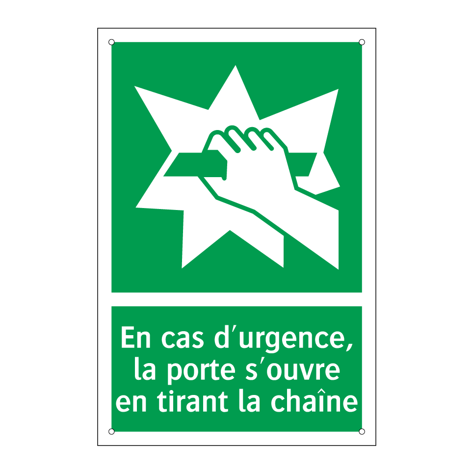 En cas d'urgence, la porte s'ouvre en tirant la chaîne
