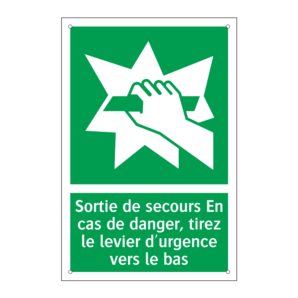 Sortie de secours En cas de danger, tirez le levier d'urgence vers le bas
