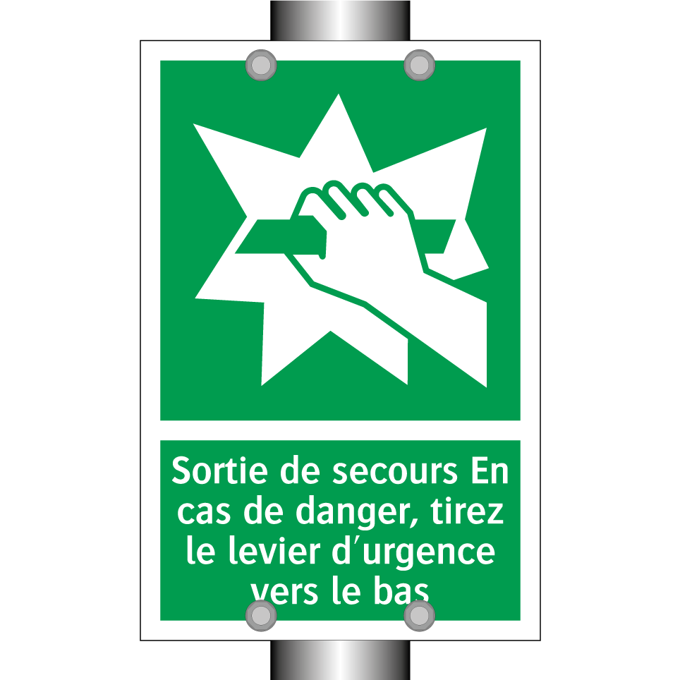 Sortie de secours En cas de danger, tirez le levier d'urgence vers le bas