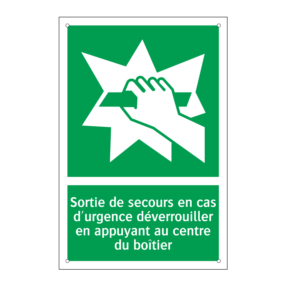 Sortie de secours en cas d'urgence déverrouiller en appuyant au centre du boîtier