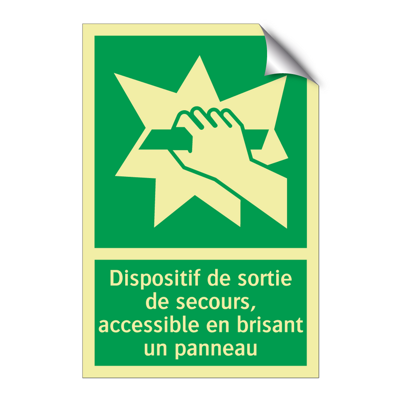 Dispositif de sortie de secours, accessible en brisant un panneau