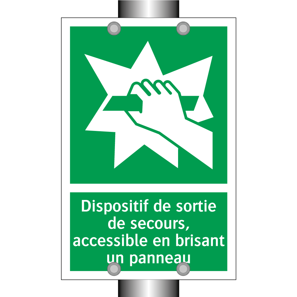 Dispositif de sortie de secours, accessible en brisant un panneau
