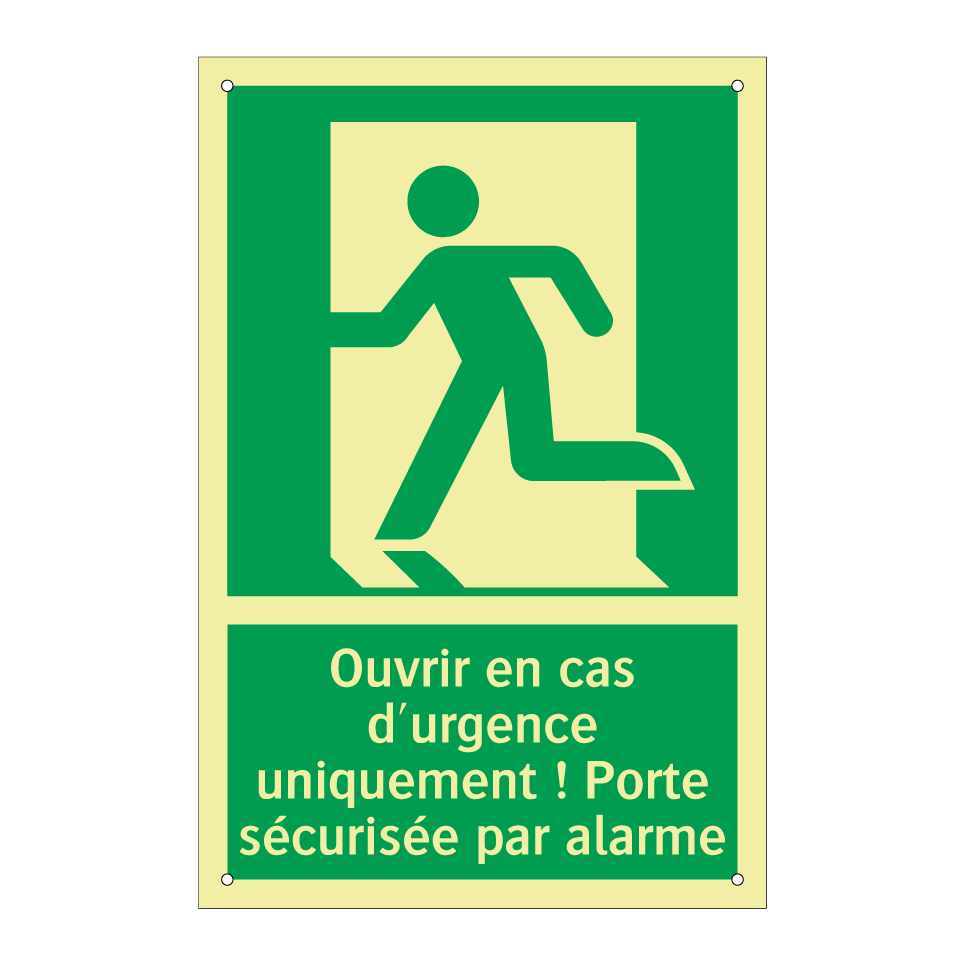 Ouvrir en cas d'urgence uniquement ! Porte sécurisée par alarme