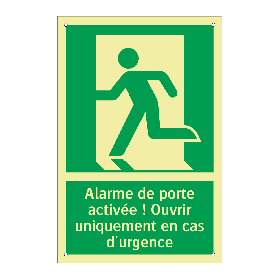 Alarme de porte activée ! Ouvrir uniquement en cas d'urgence