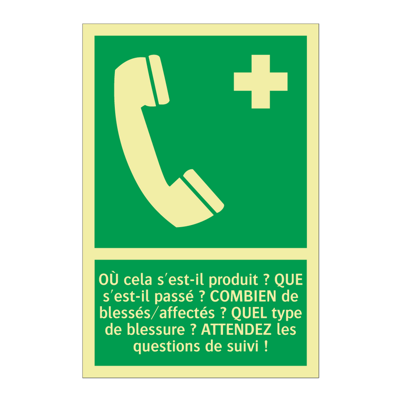 OÙ cela s'est-il produit ? QUE s'est-il passé ? COMBIEN de blessés/affectés ? QUEL type de blessure ? ATTENDEZ les questions de suivi !