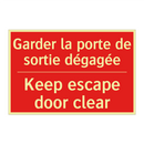 Garder la porte de sortie dégagée /.../ - Keep escape door clear